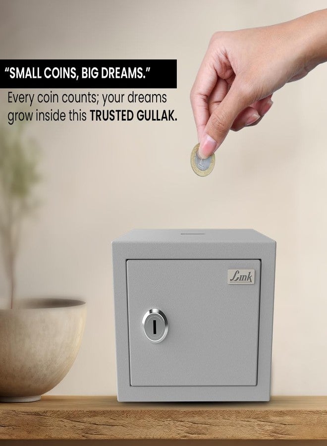 Link Smart 2 Litres Gullak Safe Locker for Home & Office| 3-Year Warranty| Mechanical Key, CRCA Material, Laser Cut Design| Vibrant Saaving Bank|Weight : 0.9 Kg| Acoustic Grey - Image 2